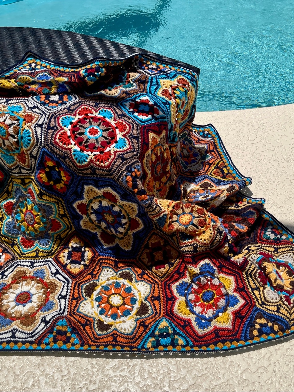 Crochet Throw Blanket, Multicolor, Persian Tile Style, Acrylic, 50” x 50”